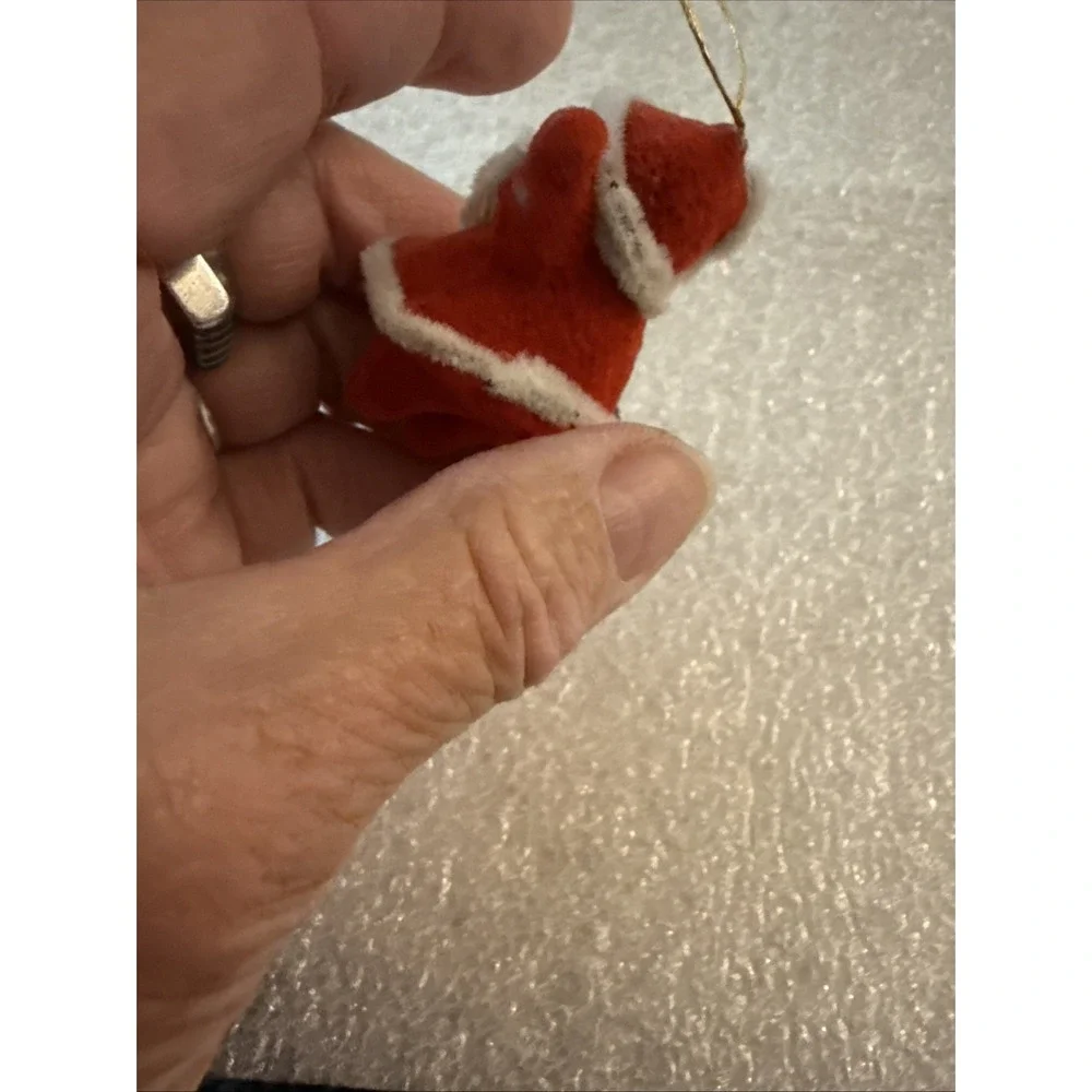 Vintage Santa Claus Red Flocked Christmas Ornament Kitschy